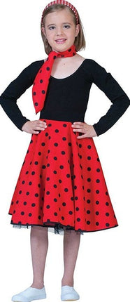 Feestbazaar Rock and Roll rok met sjaaltje kind rood/zwart