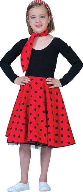 Feestbazaar Rock and Roll rok met sjaaltje kind rood/zwart
