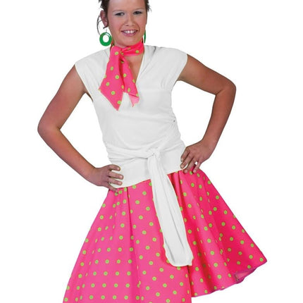 Feestbazaar Rock and Roll rok met sjaaltje roze/groen