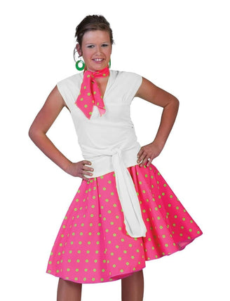 Feestbazaar Rock and Roll rok met sjaaltje roze/groen