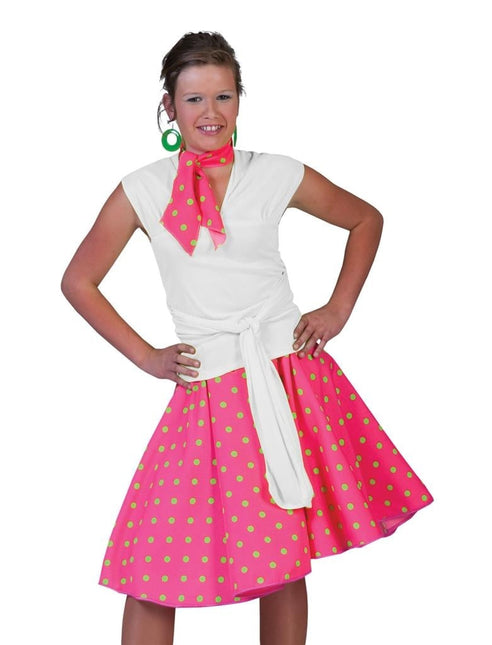 Feestbazaar Rock and Roll rok met sjaaltje roze/groen
