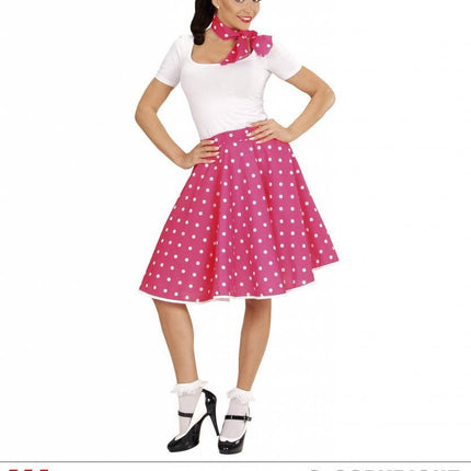 Feestbazaar Rock and Roll rok met sjaaltje roze/wit
