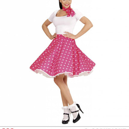 Feestbazaar Rock and Roll rok met sjaaltje roze/wit
