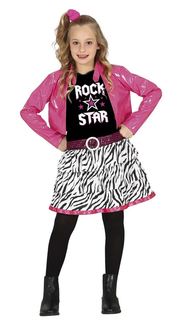 Feestbazaar Rock Star Disco Outfit Kind Roze/Zwart