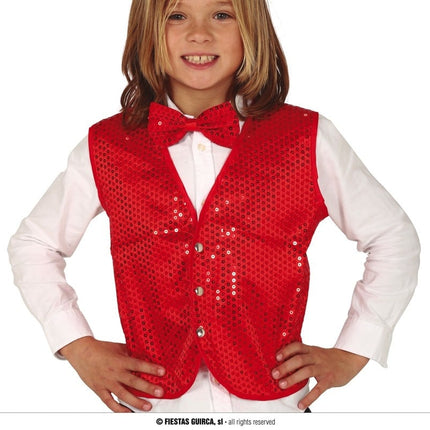 Feestbazaar Rode Pailletten Gilet Kind