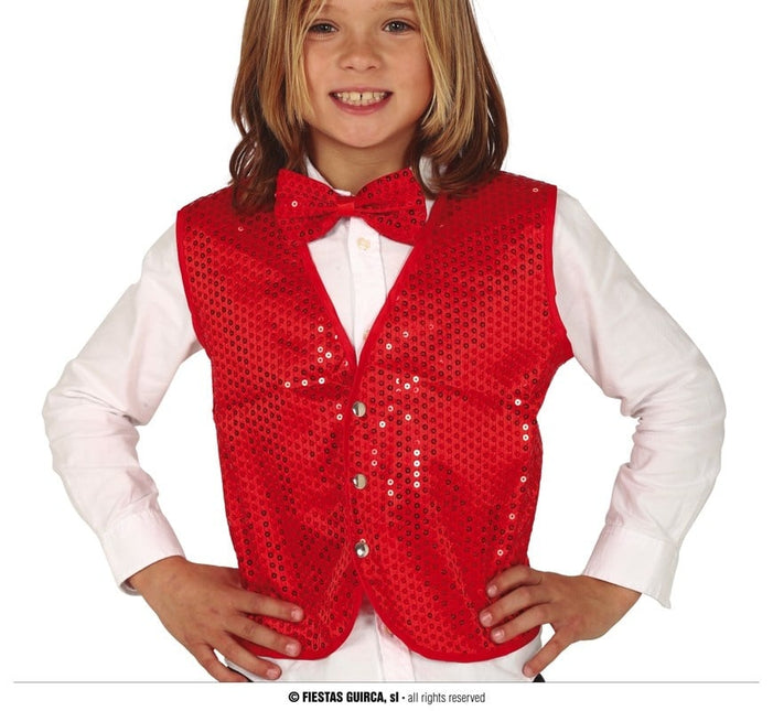 Feestbazaar Rode Pailletten Gilet Kind