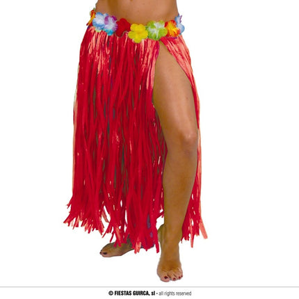 Feestbazaar Rode Tropical Sliertjes Rok met Bloemen 75cm