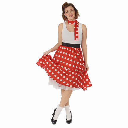 Feestbazaar Rok Dames Polkadot Rood met Sjaaltje