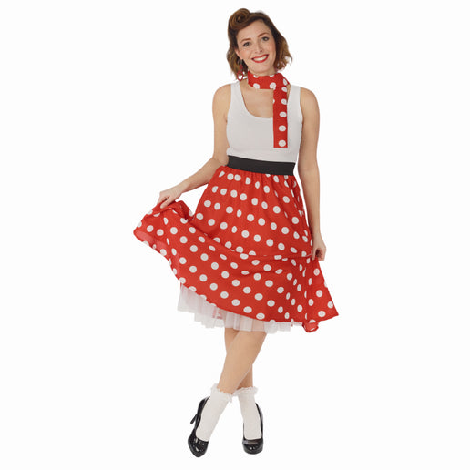 Feestbazaar Rok Dames Polkadot Rood met Sjaaltje
