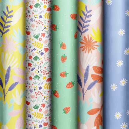 Feestbazaar Rol Cadeaupapier Bloemen Geel