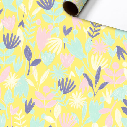 Feestbazaar Rol Cadeaupapier Bloemen Geel