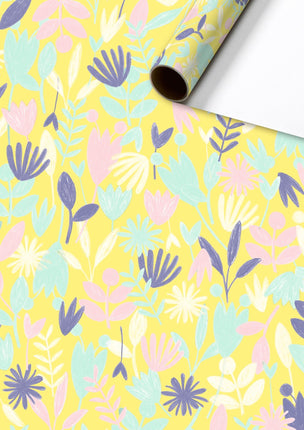 Feestbazaar Rol Cadeaupapier Bloemen Geel