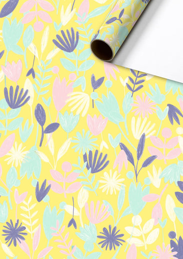 Feestbazaar Rol Cadeaupapier Bloemen Geel
