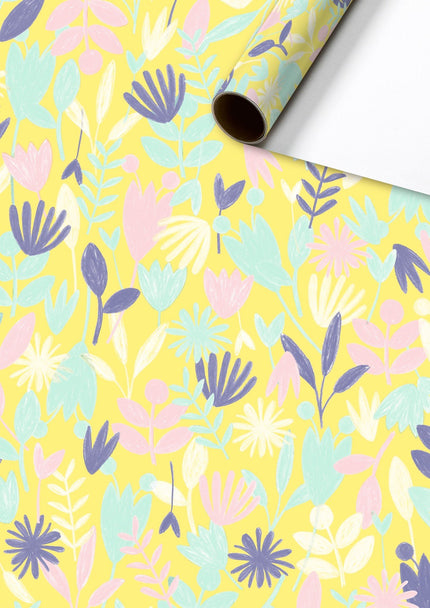 Feestbazaar Rol Cadeaupapier Bloemen Geel