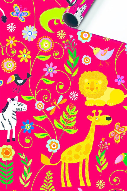 Feestbazaar Rol Cadeaupapier Jungledieren rood