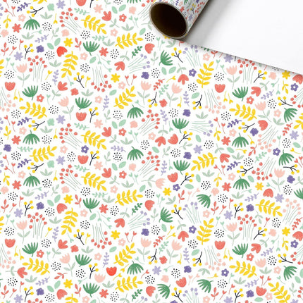 Feestbazaar Rol Cadeaupapier Kleine bloemetjes wit