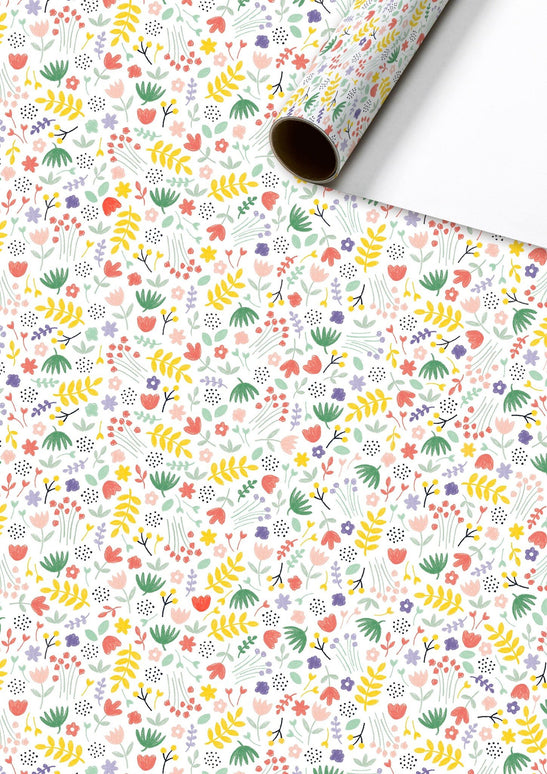 Feestbazaar Rol Cadeaupapier Kleine bloemetjes wit