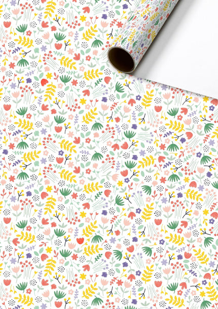 Feestbazaar Rol Cadeaupapier Kleine bloemetjes wit
