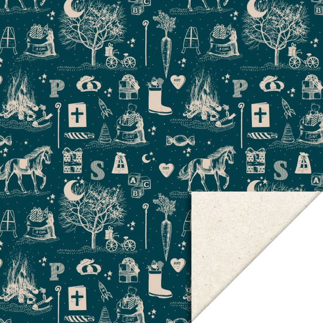 Feestbazaar Rol Cadeaupapier Sint - Vintage Dark Blue (300x70cm)