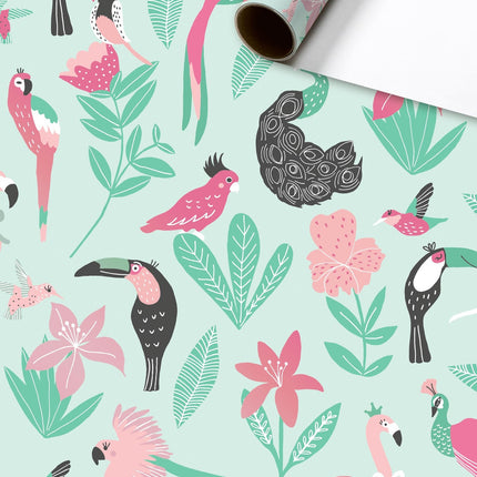 Feestbazaar Rol Cadeaupapier Tropische dieren groen