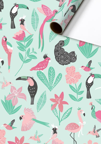 Feestbazaar Rol Cadeaupapier Tropische dieren groen