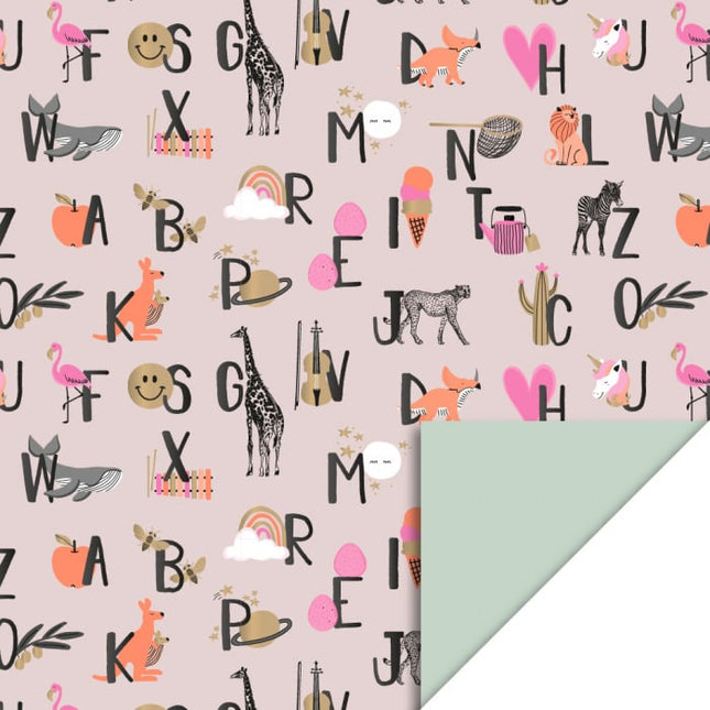 Feestbazaar Rol Inpakpapier Alfabet Dieren / Pistache