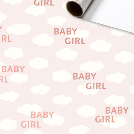 Feestbazaar Rol inpakpapier Baby Girl wolkjes