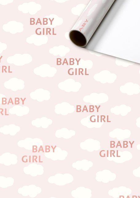 Feestbazaar Rol inpakpapier Baby Girl wolkjes