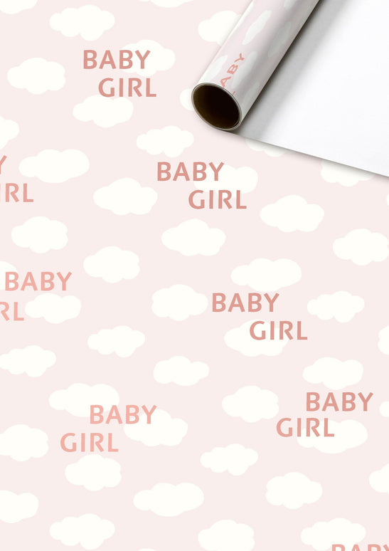 Feestbazaar Rol inpakpapier Baby Girl wolkjes