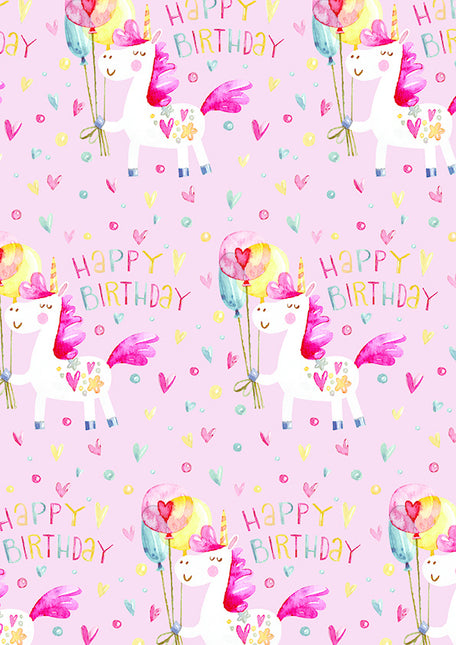 Feestbazaar Rol Inpakpapier Happy Birthday Eenhoorn