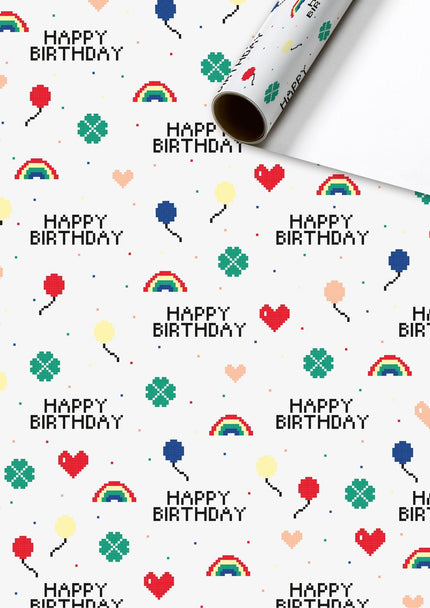 Feestbazaar Rol Inpakpapier Pixels Happy Birthday