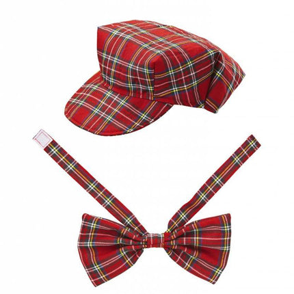 Feestbazaar Rood Tartan hoedje met strikje