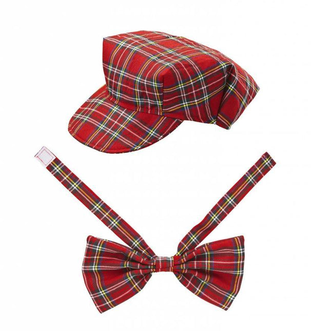 Feestbazaar Rood Tartan hoedje met strikje