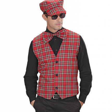 Feestbazaar Rood Tartan hoedje met strikje