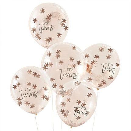 Feestbazaar Rose gouden Confetti ballonnen 'It's Twins' (5st)