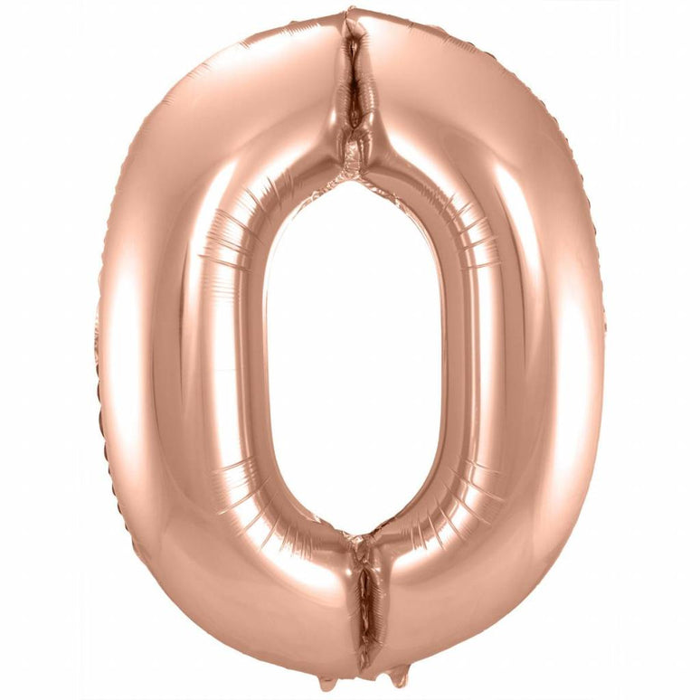 Feestbazaar Rosé Goudkleurige Cijferballon cijfer 0 - 86cm