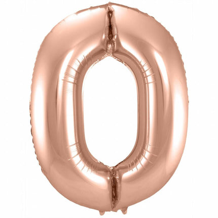Feestbazaar Rosé Goudkleurige Cijferballon cijfer 0 - 86cm