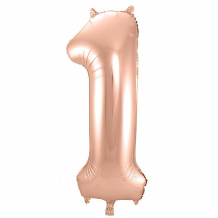 Feestbazaar Rosé Goudkleurige Cijferballon cijfer 1 - 86cm