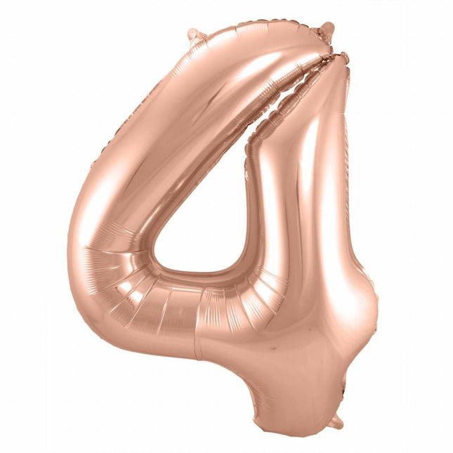 Feestbazaar Rosé Goudkleurige Cijferballon cijfer 4 - 86cm