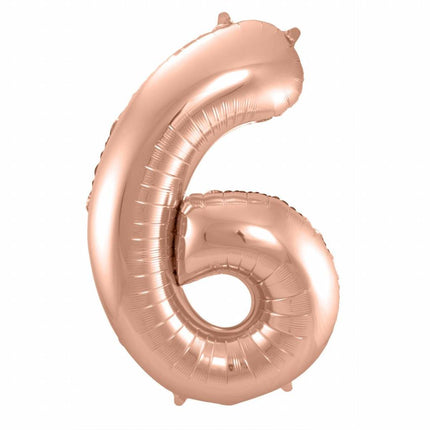Feestbazaar Rosé Goudkleurige Cijferballon cijfer 6 - 86cm