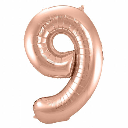 Feestbazaar Rosé Goudkleurige Cijferballon cijfer 9 - 86cm