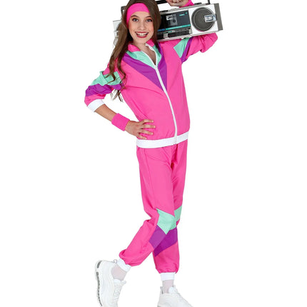 Feestbazaar Roze 80's Party Trainingspak Kind