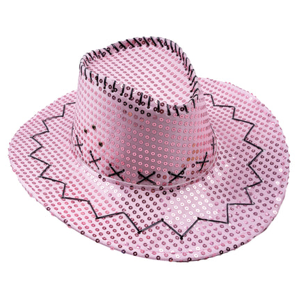 Feestbazaar Roze cowboyhoed met pailletten