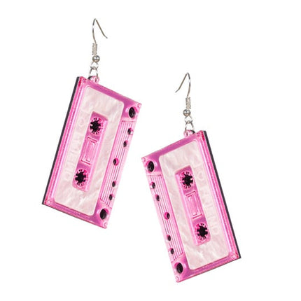 Feestbazaar Roze Disco Oorbellen Cassettebandje