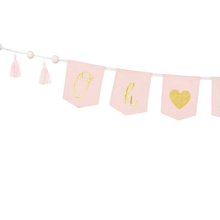 Feestbazaar Roze Geboorte Banner 'Oh Baby' Met Tassels (2,5m)