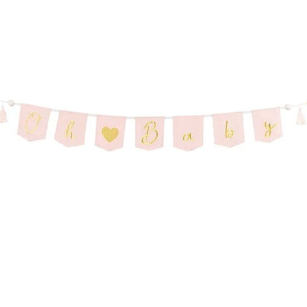Feestbazaar Roze Geboorte Banner 'Oh Baby' Met Tassels (2,5m)