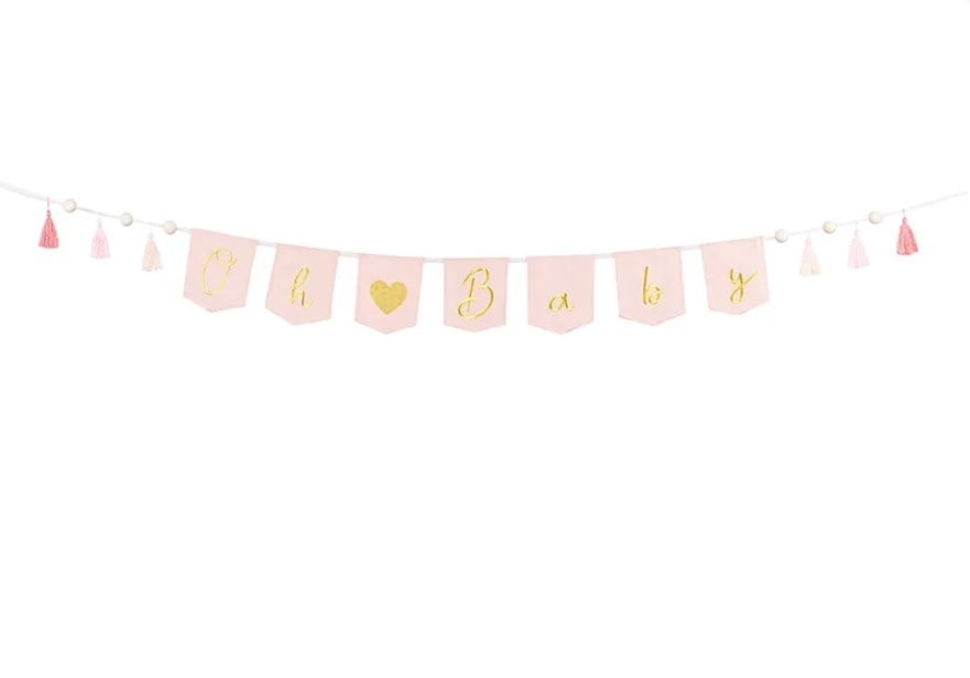 Feestbazaar Roze Geboorte Banner 'Oh Baby' Met Tassels (2,5m)
