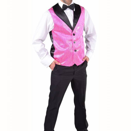 Feestbazaar Roze Gilet pailletten heren