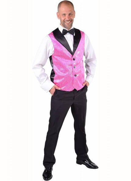 Feestbazaar Roze Gilet pailletten heren