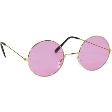 Feestbazaar Roze Hippie Bril Met Gouden Frame